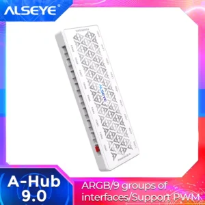 ALSYEY ARGB 팬 허브 소형 PWM 4 핀 투인원 1 드래그 9 스플리터 PWM SATA 전원 온도 제어 연결 마더보드, 5V 3 핀