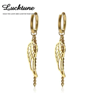 Lucktune Angel Wing 클립 귀걸이, 스테인레스 스틸, 패션 태슬, 댕글, 피어싱 귀걸이, 여성용 케이팝 쥬얼리, 파티 선물