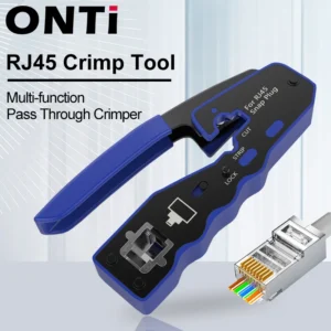ONTi RJ45 커넥터 및 크림퍼 도구, 이더넷 케이블 스트리퍼, 교체 블레이드 포함, 패스 스루 크림퍼, Cat7, 6, 6A, 5E