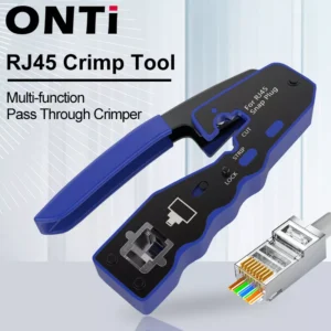 ONTi RJ45 커넥터 및 크림퍼 도구, 이더넷 케이블 스트리퍼, 교체 블레이드 포함, 패스 스루 크림퍼, Cat7, 6, 6A, 5E