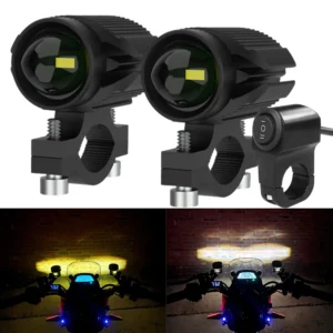 오토바이용 추가 LED 헤드라이트, 범용 보조 스포트라이트 안개등, 이중 색상, 화이트, 앰버, 12-80V