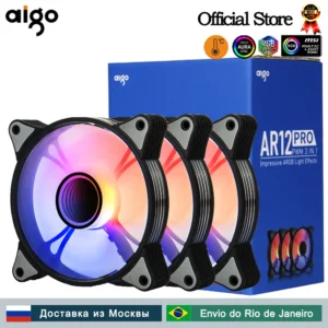Aigo AR12PRO 120mm rgb 팬 4 핀 PWM argb 냉각 팬 3 핀 5v 오로라 효과 다채로운 선택 12cm 인공 호흡기 컴퓨터 PC 케이스 팬