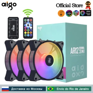 Aigo AR12 120mm PC 게이머 컴퓨터 케이스 팬, RGB 12V 방열판 아우라 싱크 쿨러, argb 사일런트 컨트롤러 키트 팬 냉각 환풍기