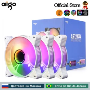 Aigo AR12PRO 흰색 120mm RGB 팬, 4 핀 PWM 냉각 팬, 3pin5v, 무제한 공간, 12cm 환풍기, PC 게이머 컴퓨터 케이스 팬