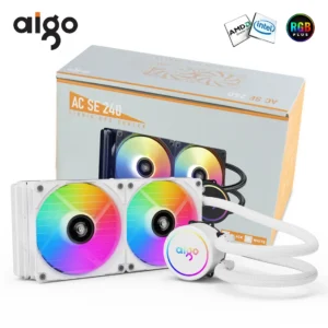 Aigo 화이트 수냉식 CPU 쿨러, 컴퓨터 RGB 수냉식 방열판 통합 CPU 냉각 팬 라디에이터, LGA 1700, 2011, AM4, AM5