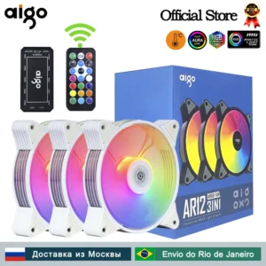 Aigo AR12 흰색 120mm PC 컴퓨터 케이스 팬 냉각 쿨러, 6 핀 조절 가능 RGB LED 12cm 음소거 환풍기, 속도 조절 5V ARGB 팬