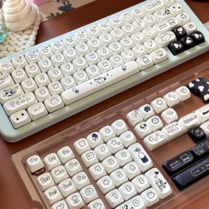 ECHOME 흑백 소 테마 키캡 세트, PBT 염료 승화 키보드 캡, 141 키, 기계식 키보드용 MOA 프로필 키캡