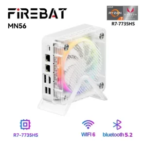 FIREBAT 미니 PC 데스크탑 게이밍 컴퓨터, AMD R7-7735HS, 6600H, 7840HS, 다채로운 게이머, 16GB, 512GB, DDR5, RJ45, BT5.2, WIFI6, M.2