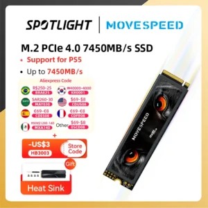 MOVESPEED 내장 솔리드 스테이트 하드 디스크, 7450 MB/s SSD NVMe M.2 2280 4TB 2TB 1TB, M2 PCIe 4.0×4 2280 SSD 드라이브, PS5 노트북 PC용