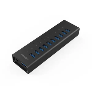 ORICO 하위 브랜드 QIC 산업용 USB 3.0 허브 7 전체 알루미늄 USB OTG 분배기, 12V 전원 어댑터 포함, 컴퓨터용 지지대 충전기