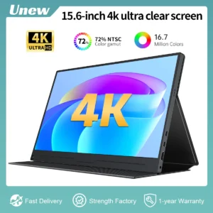 Unew 울트라 클리어 스크린 HD 게이밍 모니터, 휴대용 스크린 USB-C, HDMI 호환 외부 Xbox 스위치 노트북용, 15.6 인치, 4K