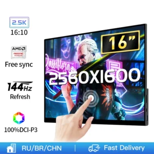 VCHANCE 휴대용 모니터, 노트북 스위치 PS4 PS5 Xbox용, 여행용 게임 디스플레이, 16 인치, 2.5K, 144hz, 2560x1600p 16:10, 100% DCI-P3, 550nit