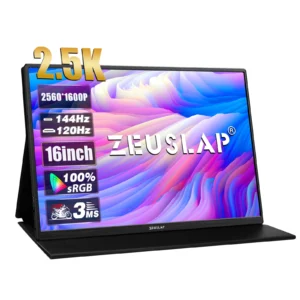 ZEUSLAP 16 “2.5K 144hz 휴대용 모니터, 2560*1600 16:10 100% sRGB 500Cd/m², 여행용 게임 디스플레이, 노트북 스위치 ps4 ps5 Xbox