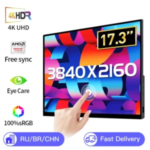 노트북 Xbox 스위치용 휴대용 모니터, 메탈 C 타입 USB HDMI 호환, 게이밍 디스플레이, 17.3 인치 4K 터치스크린, 3840X2160