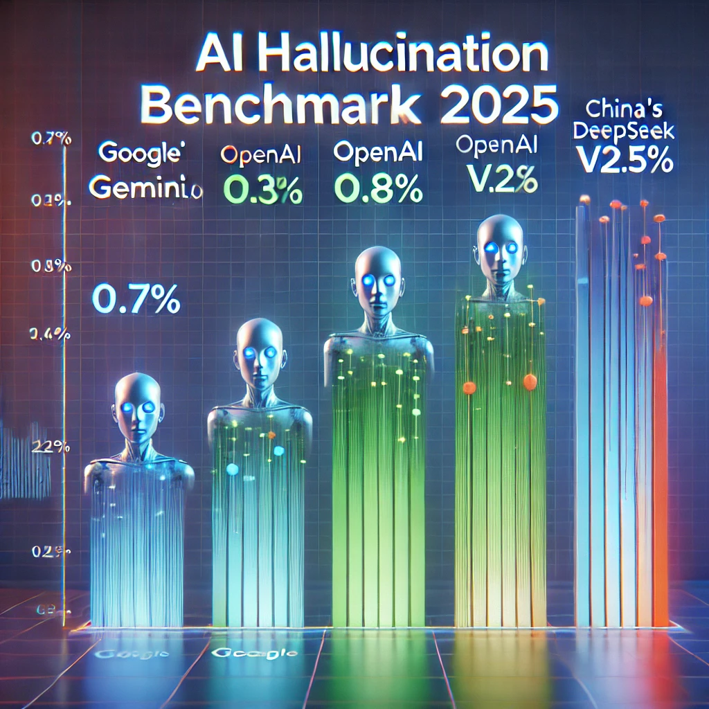 AI 환각률 0%대! 추론 능력 대폭 강화, 얼마나 정확해졌을까? 3 DALL·E 2025 02 10 19.49.34 A detailed bar graph comparing AI hallucination rates across different models. The graph shows Googles Gemini 2.0 at 0.7 OpenAIs o3 at 0.8 and C