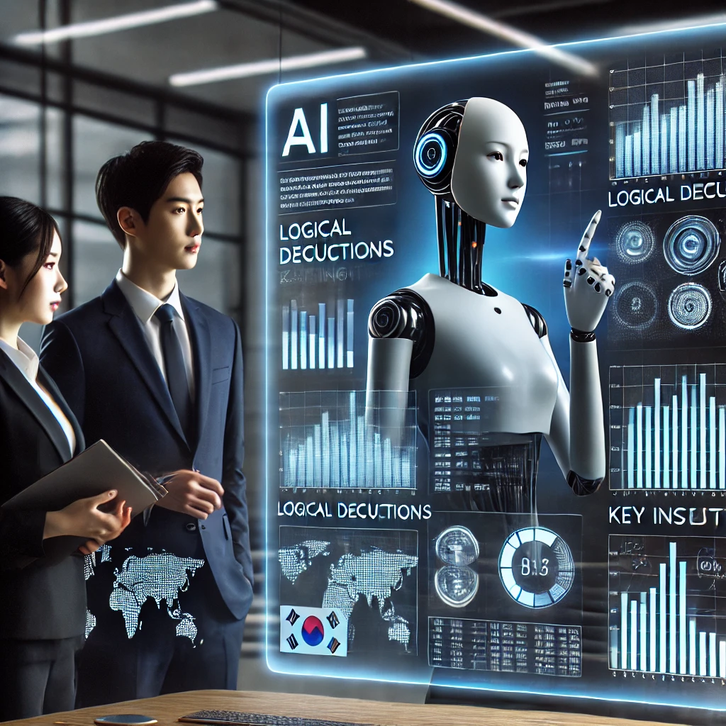 AI 환각률 0%대! 추론 능력 대폭 강화, 얼마나 정확해졌을까? 5 DALL·E 2025 02 10 19.49.46 A high tech AI assistant analyzing a complex financial report with multiple graphs and data points. The AI screen displays logical deductions and key