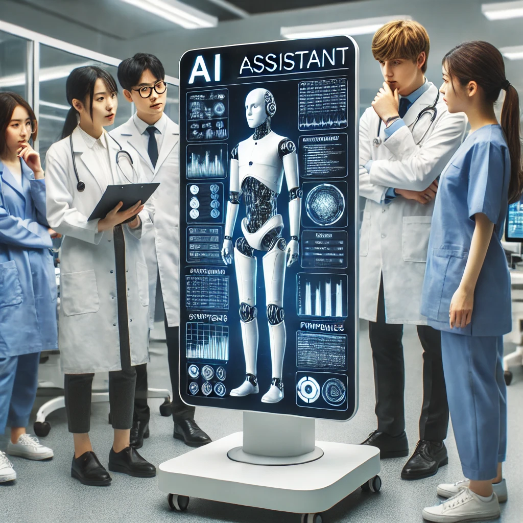 AI 환각률 0%대! 추론 능력 대폭 강화, 얼마나 정확해졌을까? 7 DALL·E 2025 02 10 19.50.00 A futuristic medical AI assistant helping Korean doctors analyze patient data. The AI screen displays detailed medical charts symptoms and possible